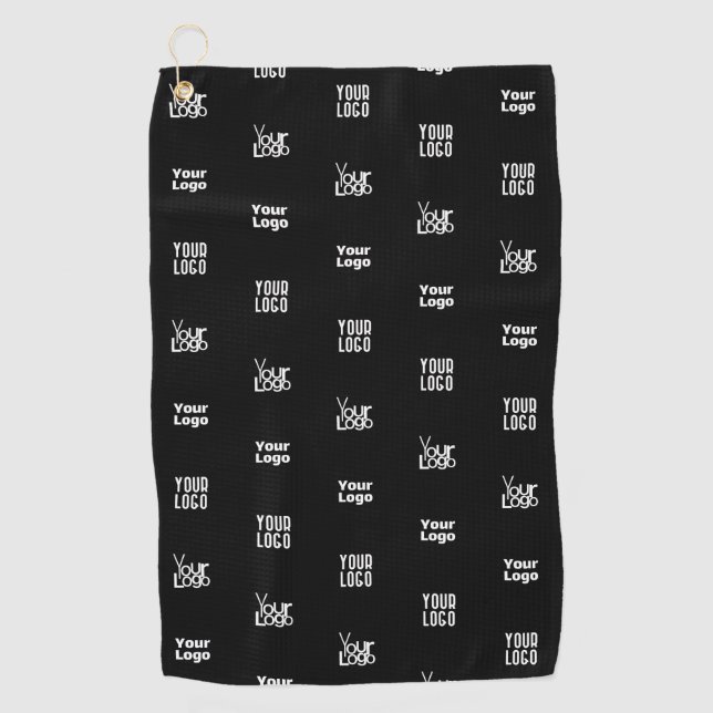 Ihr Logo | 3 Logo-Muster-Design bearbeitet Schwarz Golfhandtuch (Vorderseite)
