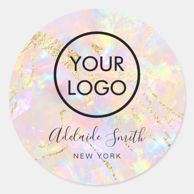 Ihr Logo auf einem rosa opal klassischen Rundaufkl Runder Aufkleber (Vorderseite)