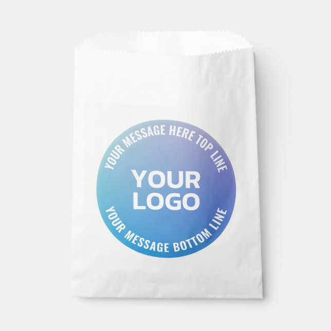 Ihr Logo | Blau bis Lila Ombre und Circle Text Geschenktütchen (Vorderseite)