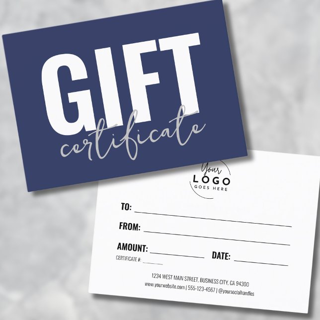 Ihr Logo Blue Business Geschenkgutschein Visitenkarte (Your Logo Navy Blue Business Gift Certificate)
