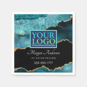 Ihr Logo, Business DIY, Aquamarin Black Gold Agate Serviette
