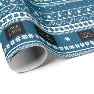 Ihr Logo Business Nordic Christmas Pattern Blau Geschenkpapier
