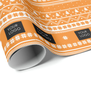 Ihr Logo Business Nordic Christmas Pattern Orange Geschenkpapier