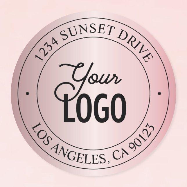 Ihr Logo | Elegante Imitate Rose Gold & Schwarz Te Runder Aufkleber (Von Creator hochgeladen)