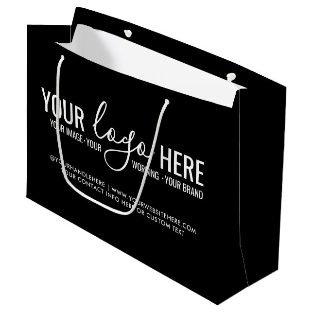 Ihr Logo-Event-Unternehmen Branding Black Große Geschenktüte (Vorderseite Schrägansicht)