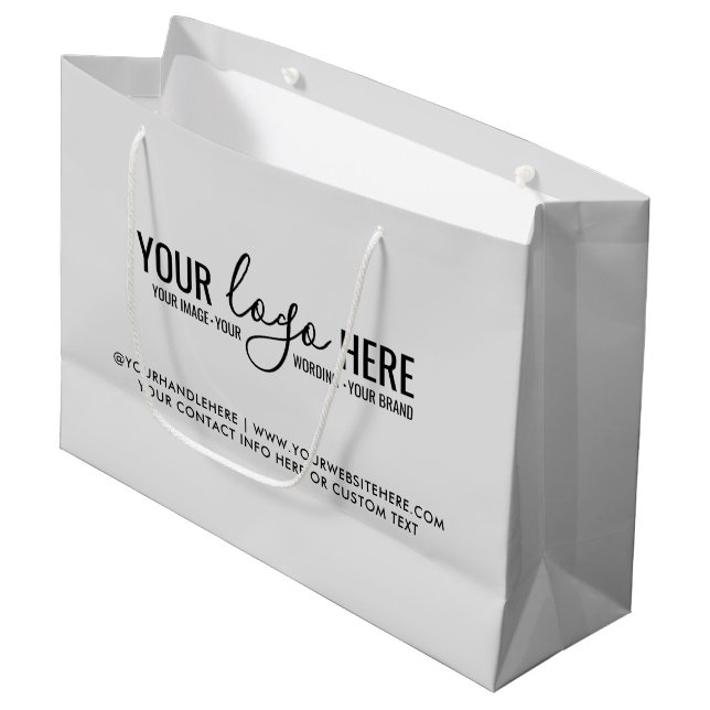 Ihr Logo-Event-Unternehmen Branding Grau Große Geschenktüte (Vorderseite Schrägansicht)