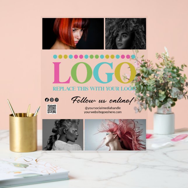 Ihr Logo Fotos QR Code Social Media Promo Acrylschild (Hochzeit)