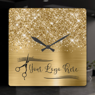 Ihr Logo Glitzerndes Gold Glam Quadratische Wanduhr
