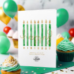 Ihr Logo Grüne Kerzen Business Happy Birthday Karte<br><div class="desc">Personalisieren Sie diese stilvolle Visitenkarte online und wünschen Sie Ihren Kunden, Mitarbeitern und Geschäftspartnern einen guten Geburtstag mit dieser eleganten, modernen, hochmodernen Geburtstagskarte. Die hellgrüne Aquarellkerze mit goldenen Imitaten und teilweise handgeschriebenem Text ist ein Geburtstag auf weißem Hintergrund. Bitte beachten Sie, dass das Gold in diesem Design ein flacher Farbdruck...</div>