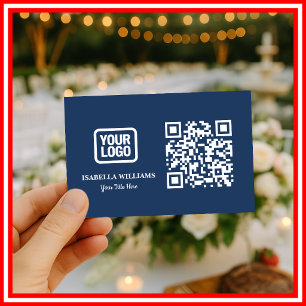 Ihr Logo Hier Einfaches Modernes Marineblau QR-Cod Visitenkarte