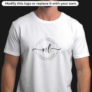 Ihr Logo hier Einfaches Monogramm Initialen Weiß T-Shirt