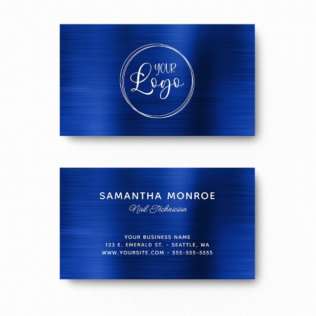 Ihr Logo hier Imitate Royal Navy Blue Ombre Foil Visitenkarte (Your Logo Here Faux Royal Navy Blue Ombre Foil Business Card)