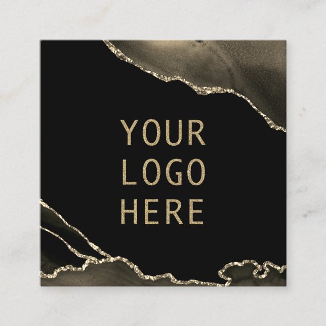 Ihr Logo hier QR-Code Elegant Black Gold Agate Quadratische Visitenkarte (Vorderseite)