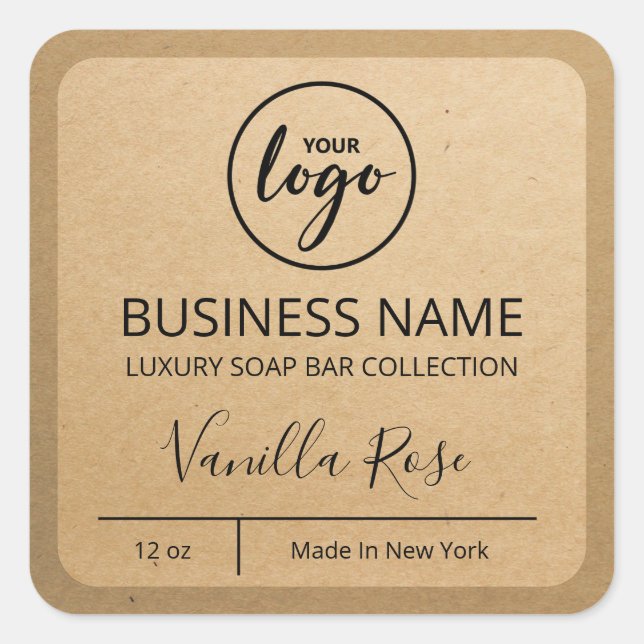 Ihr Logo Kraft Paper Seife Bar Labels Quadratischer Aufkleber (Vorderseite)