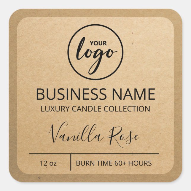 Ihr Logo Kraft Paper Soy Candle Labels Quadratischer Aufkleber (Vorderseite)
