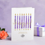 Ihr Logo Lila Candles Business Happy Birthday Karte<br><div class="desc">Wünschen Sie Ihren Kunden, Mitarbeitern und Geschäftspartnern einen guten Geburtstag mit dieser eleganten, modernen und schlichten, vertikalen Business-Business-Happday-Card, die mit hohen, lila Wasserfarbkerzen, goldenen Flammen und teilweise handgeschriebenem Text ausgestattet ist. Geburtstag glücklich auf sauberem, weißem Hintergrund. Bitte beachten Sie, dass das Gold in diesem Design ein flacher Farbdruck ist und...</div>