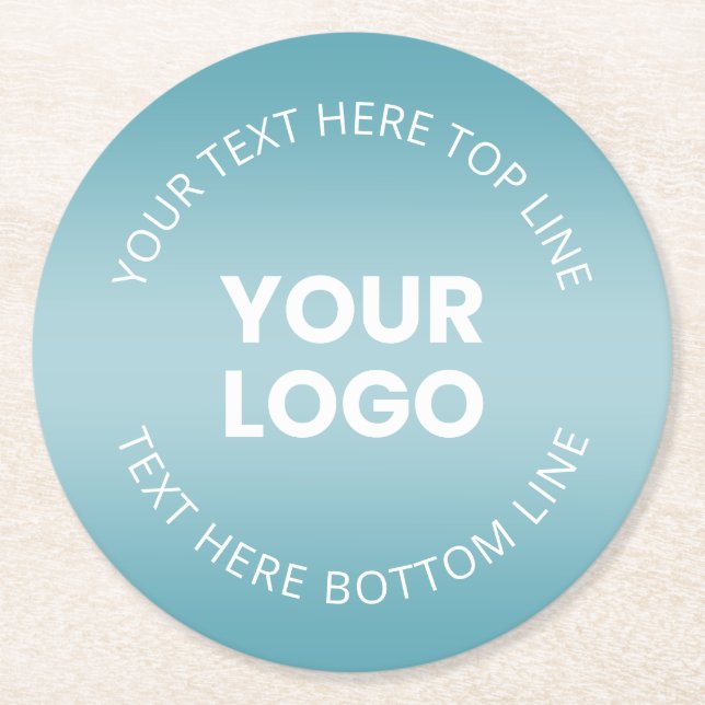 Ihr Logo mit // Bearbeitbar Aqua Blue & White Grad Runder Pappuntersetzer (Vorderseite)