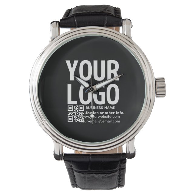 Ihr Logo mit editierbarem QR-Code und Text  Armbanduhr (Vorderseite)