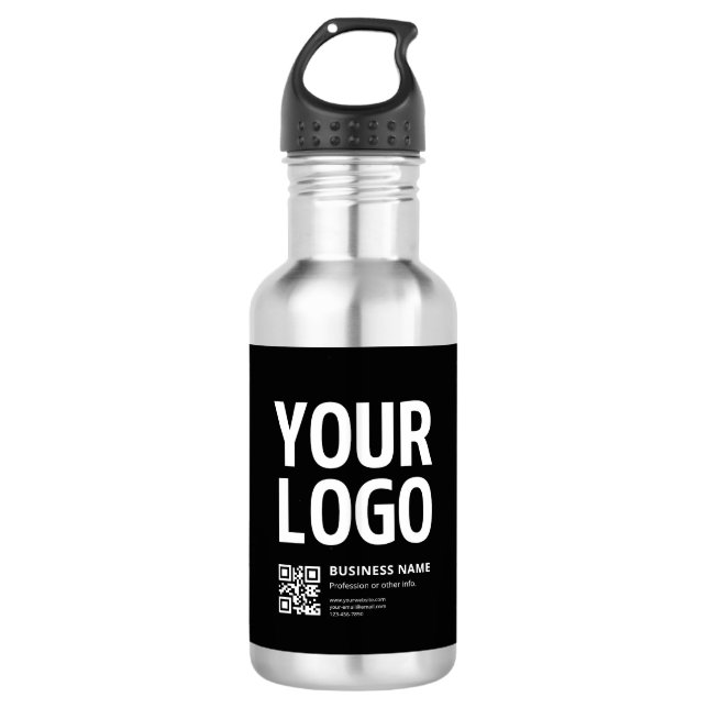 Ihr Logo mit editierbarem QR-Code und Text Edelstahlflasche (Vorderseite)