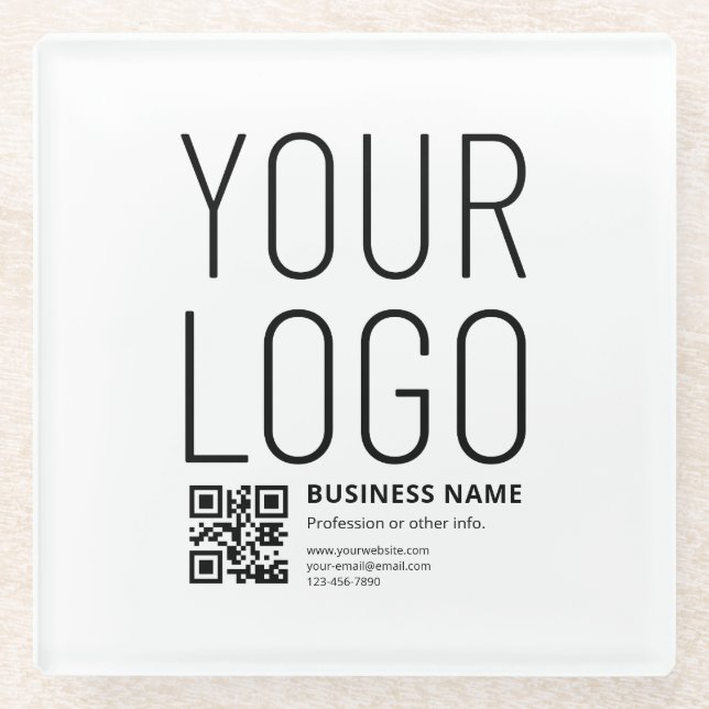 Ihr Logo mit editierbarem QR-Code und Text Glasuntersetzer (Vorderseite)