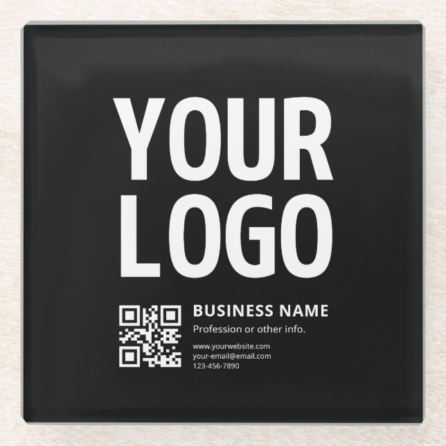Ihr Logo mit editierbarem QR-Code und Text Glasuntersetzer (Vorderseite)