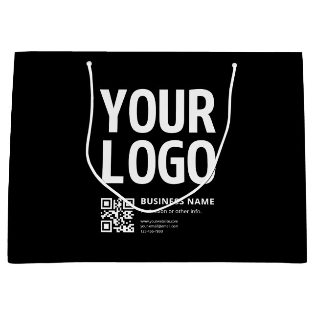 Ihr Logo mit editierbarem QR-Code und Text Große Geschenktüte (Vorderseite)