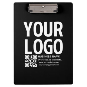 Ihr Logo mit editierbarem QR-Code und Text Klemmbrett