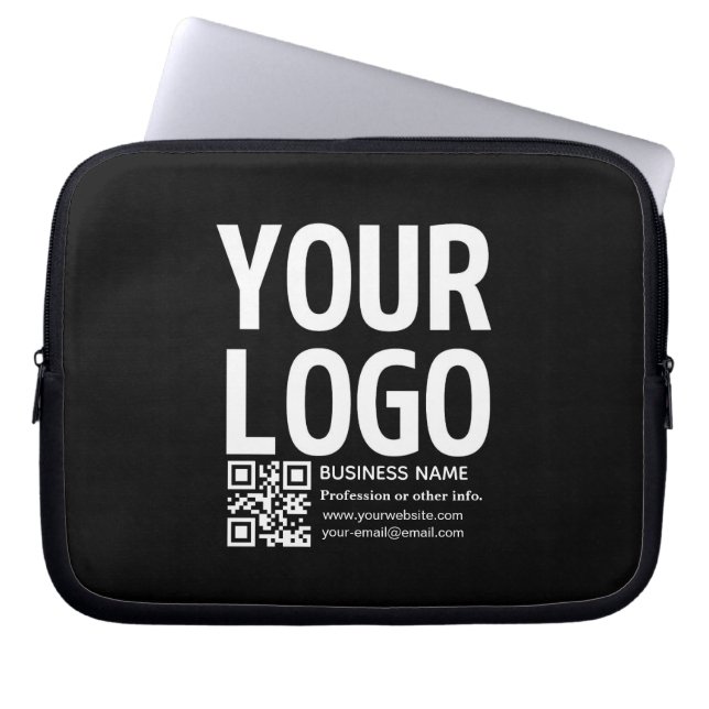 Ihr Logo mit editierbarem QR-Code und Text  Laptopschutzhülle (Vorderseite)