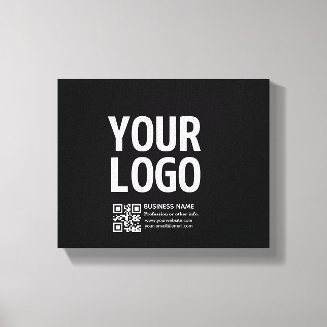 Ihr Logo mit editierbarem QR-Code und Text  Leinwanddruck (Vorderseite)