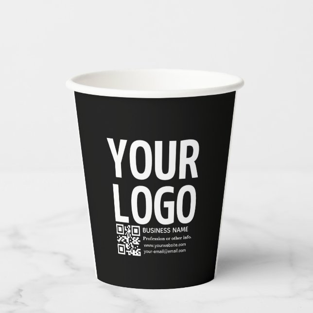 Ihr Logo mit editierbarem QR-Code und Text  Pappbecher (Vorderseite)