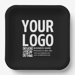 Ihr Logo mit editierbarem QR-Code und Text Pappteller