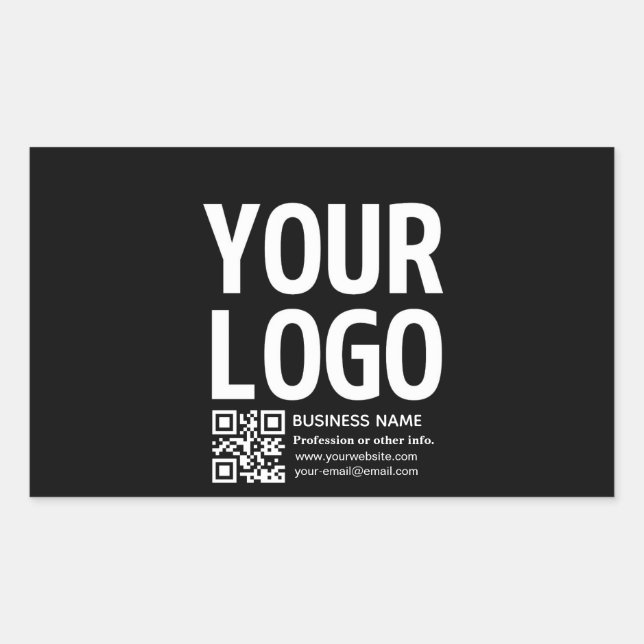 Ihr Logo mit editierbarem QR-Code und Text  Rechteckiger Aufkleber (Vorderseite)