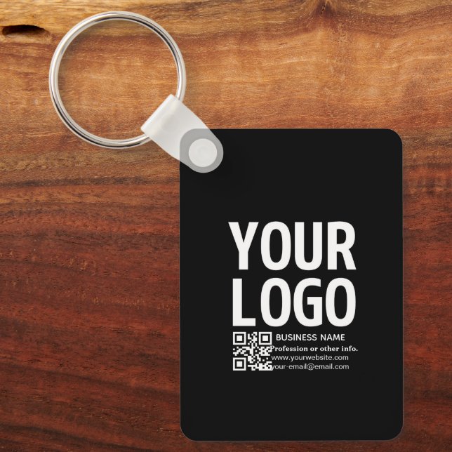 Ihr Logo mit editierbarem QR-Code und Text  Schlüsselanhänger (Vorderseite)