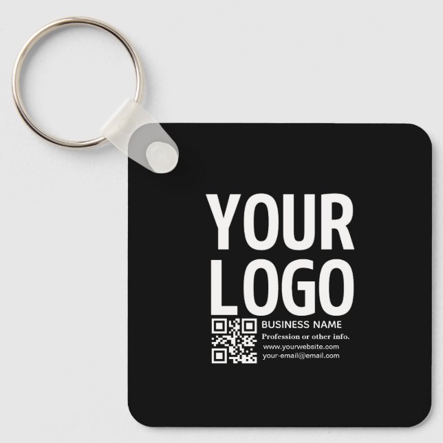 Ihr Logo mit editierbarem QR-Code und Text  Schlüsselanhänger (Vorderseite)