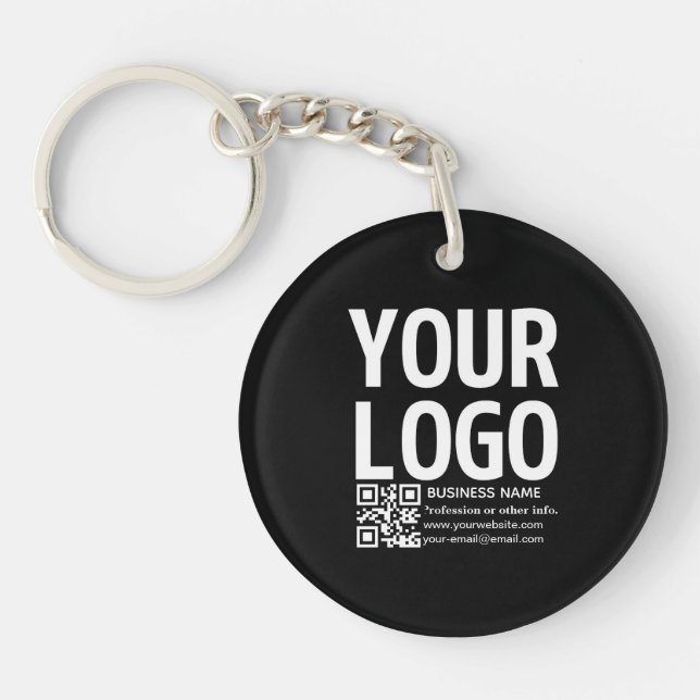 Ihr Logo mit editierbarem QR-Code und Text  Schlüsselanhänger (Vorderseite)