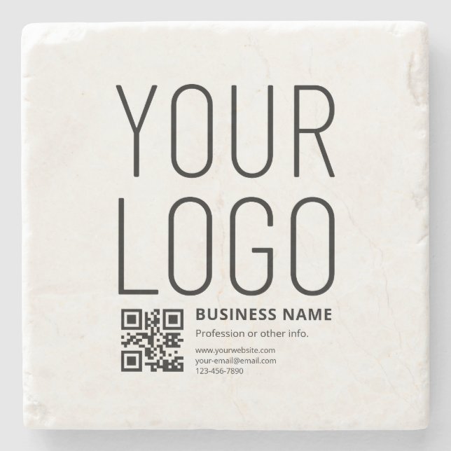 Ihr Logo mit editierbarem QR-Code und Text Steinuntersetzer (Vorderseite)