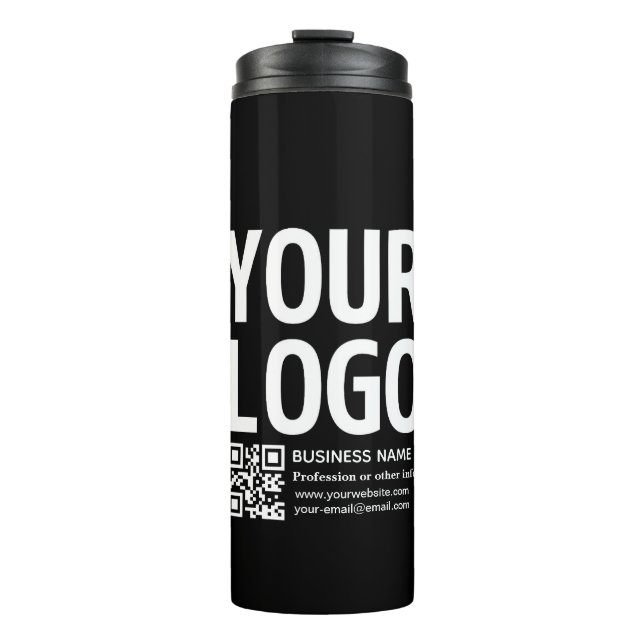 Ihr Logo mit editierbarem QR-Code und Text  Thermosbecher (Vorderseite)