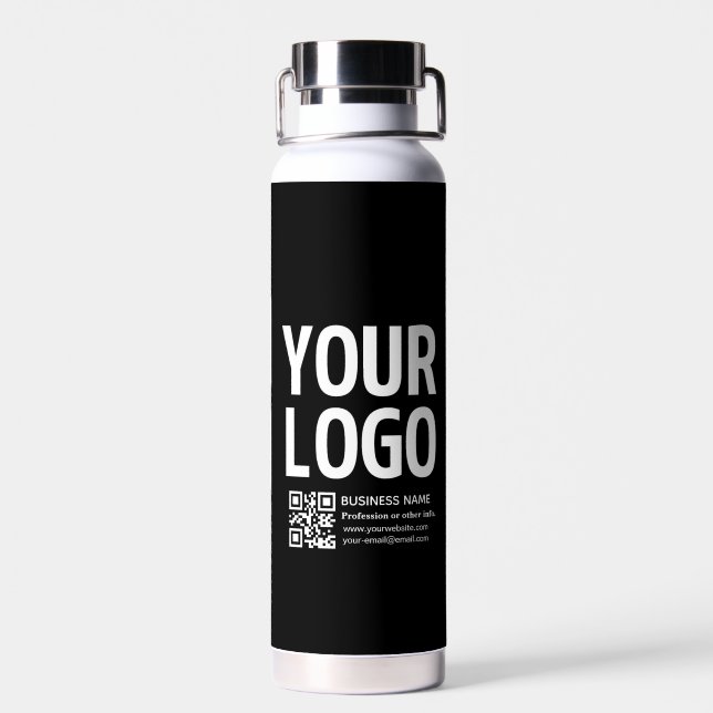 Ihr Logo mit editierbarem QR-Code und Text  Trinkflasche (Rückseite)
