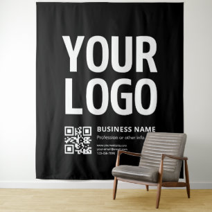 Ihr Logo mit editierbarem QR-Code und Text Wandteppich