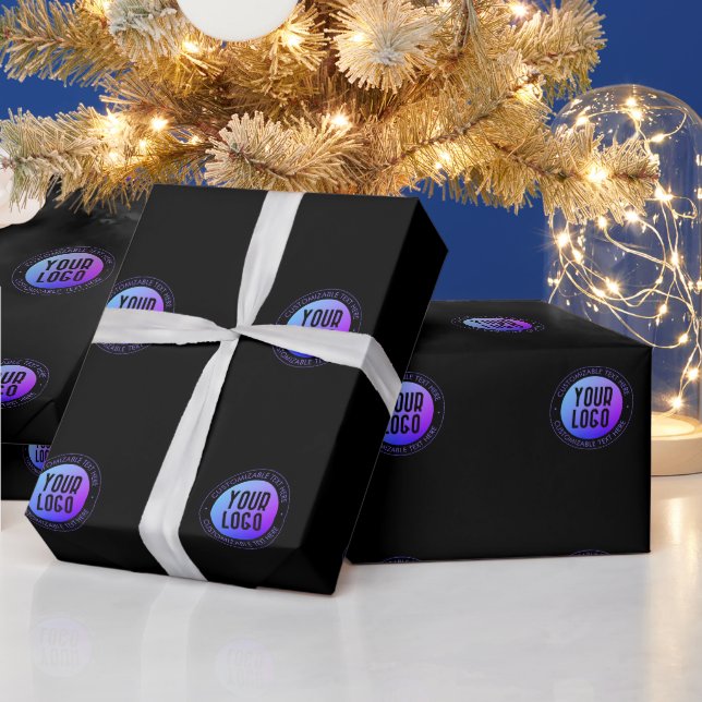 Ihr Logo & Modern Blue & Lila Ombre Gradient Geschenkpapier (Feiertage)