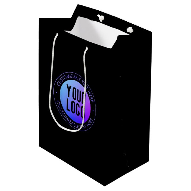 Ihr Logo & Modern Blue & Lila Ombre Gradient Mittlere Geschenktüte (Vorderseite Schrägansicht)