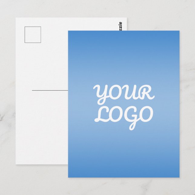 Ihr Logo & Modernes einfaches Ombre | Hellblau Postkarte (Vorne/Hinten)