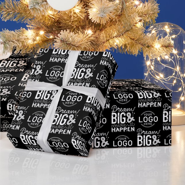 Ihr Logo Motivierend Dream Big Black Business Geschenkpapier (Feiertage)