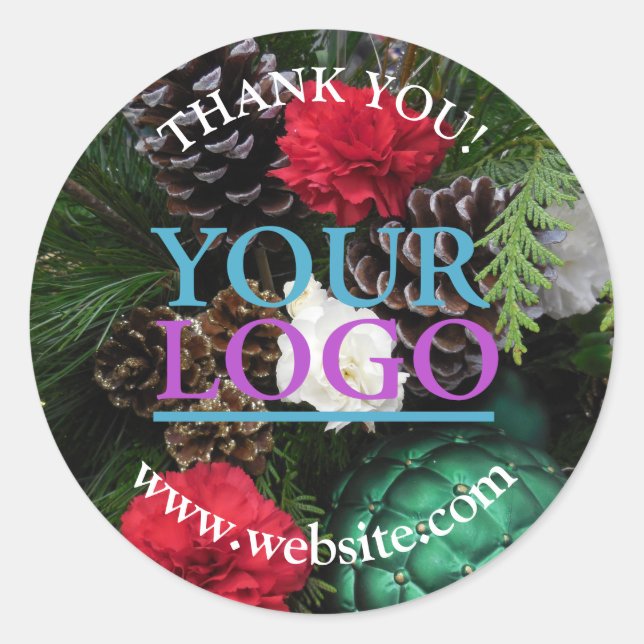 Ihr Logo, Name und Website-Angebot | Weihnachten Runder Aufkleber (Vorderseite)