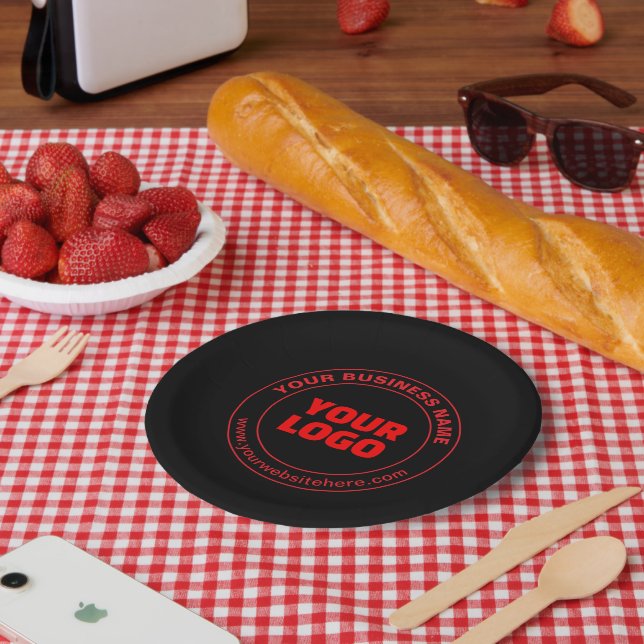 Ihr Logo oder Bild & bearbeitbarer Text, Rot oder  Pappteller (Picknick)