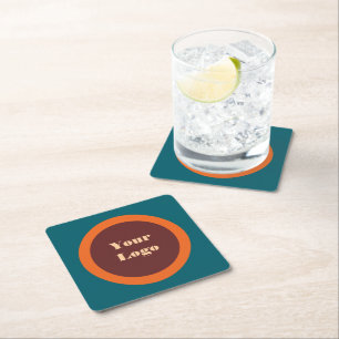 Ihr Logo Orange Brown Aquamarin Rechteckiger Pappuntersetzer