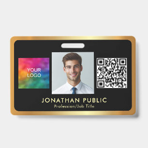 Ihr Logo QR-Code Mitarbeiterfoto Schwarz & Gold Ausweis