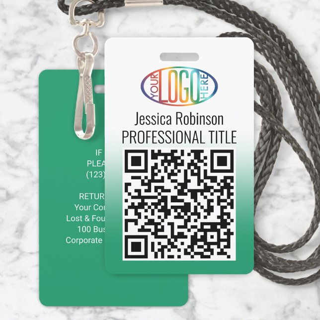 Ihr Logo, QR-Code, Name und Titel Grüne Farbe Ausweis (Von Creator hochgeladen)