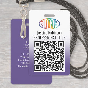 Ihr Logo, QR-Code, Name und Titel Lila Farbverlauf Ausweis