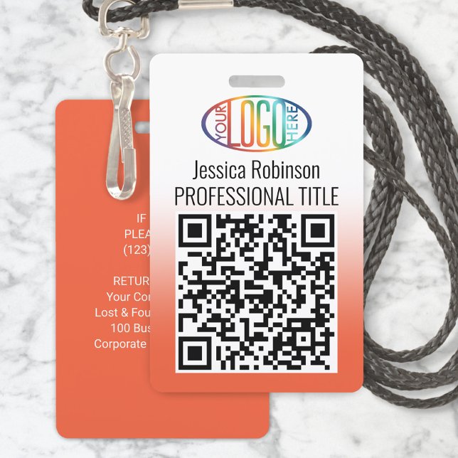 Ihr Logo, QR-Code, Name und Titel Orange Farbstoff Ausweis (Von Creator hochgeladen)